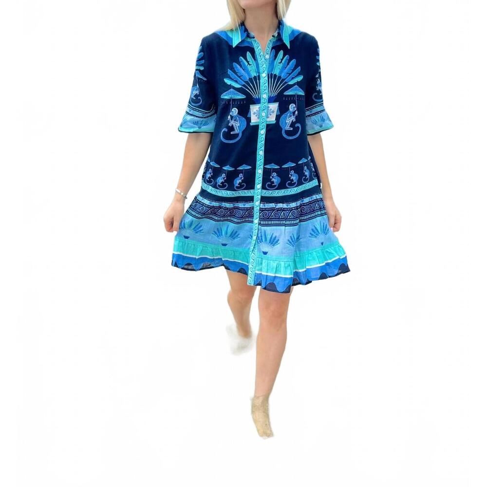 NEW ISLAPAYAL lisbon mini dress in monkey placement navy